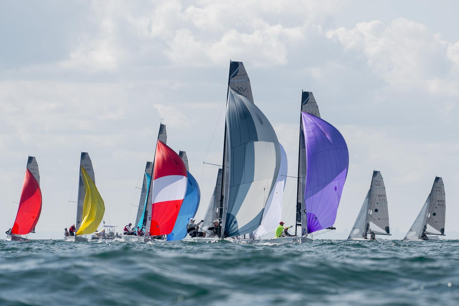 Colourful sailboats racing on the ocean